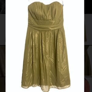 Metallic Olive Green Strapless Dress